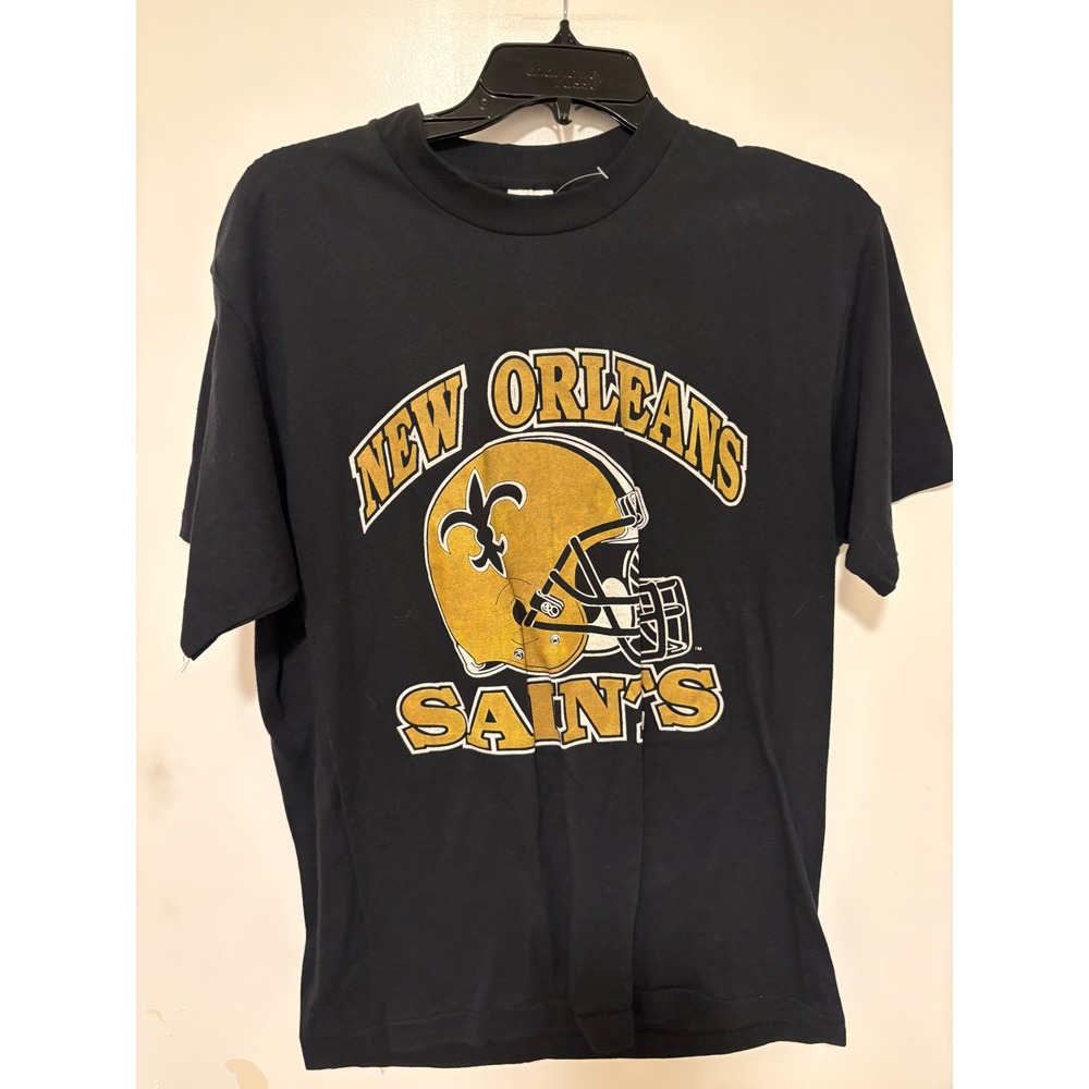 Vintage Trench Mfg Co New Orleans Saints NFL T-Shirt Black Mens Large 50/50